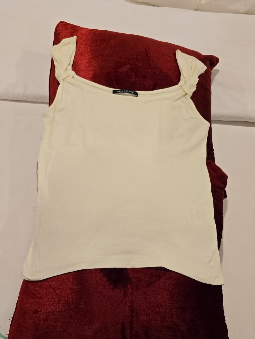 Cream/Ivory Knot-Shoulder Women's Tank Top Made In Italy